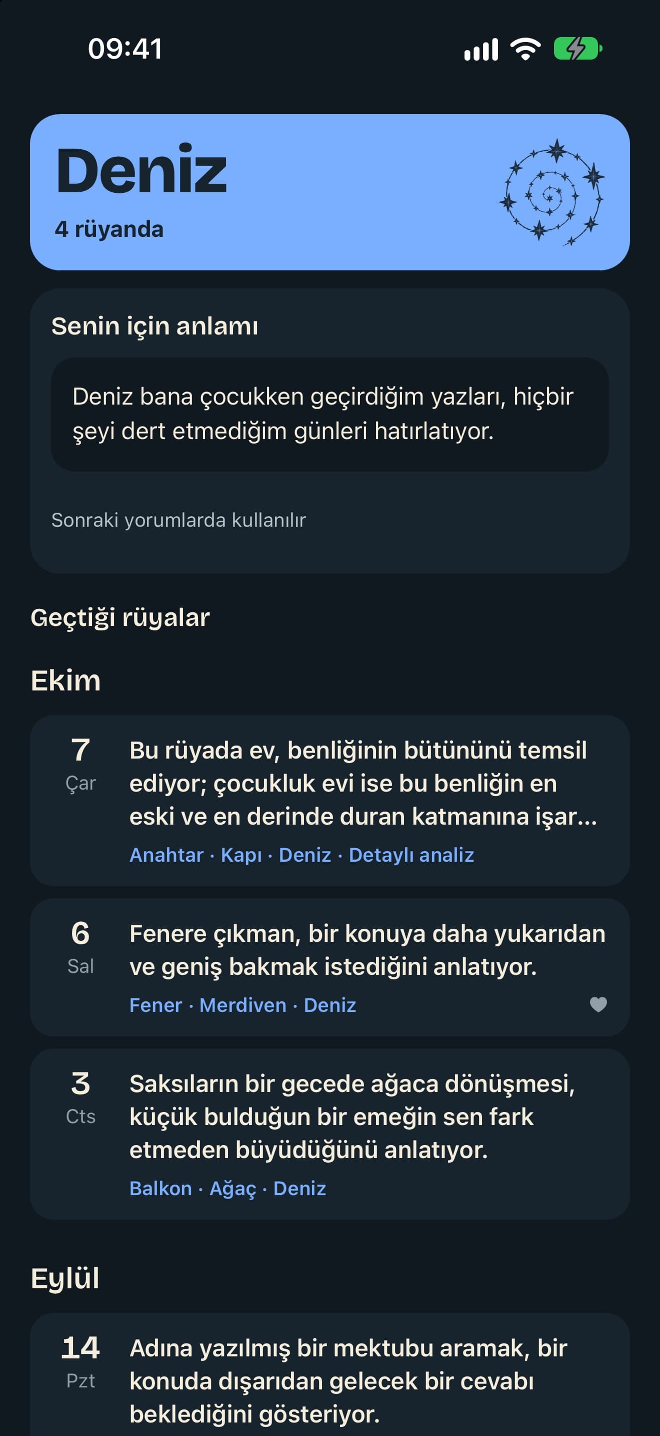 Dusora’nın Türkçe sembol sayfası: Deniz sembolü, kişisel anlam notu ve geçtiği rüyalar