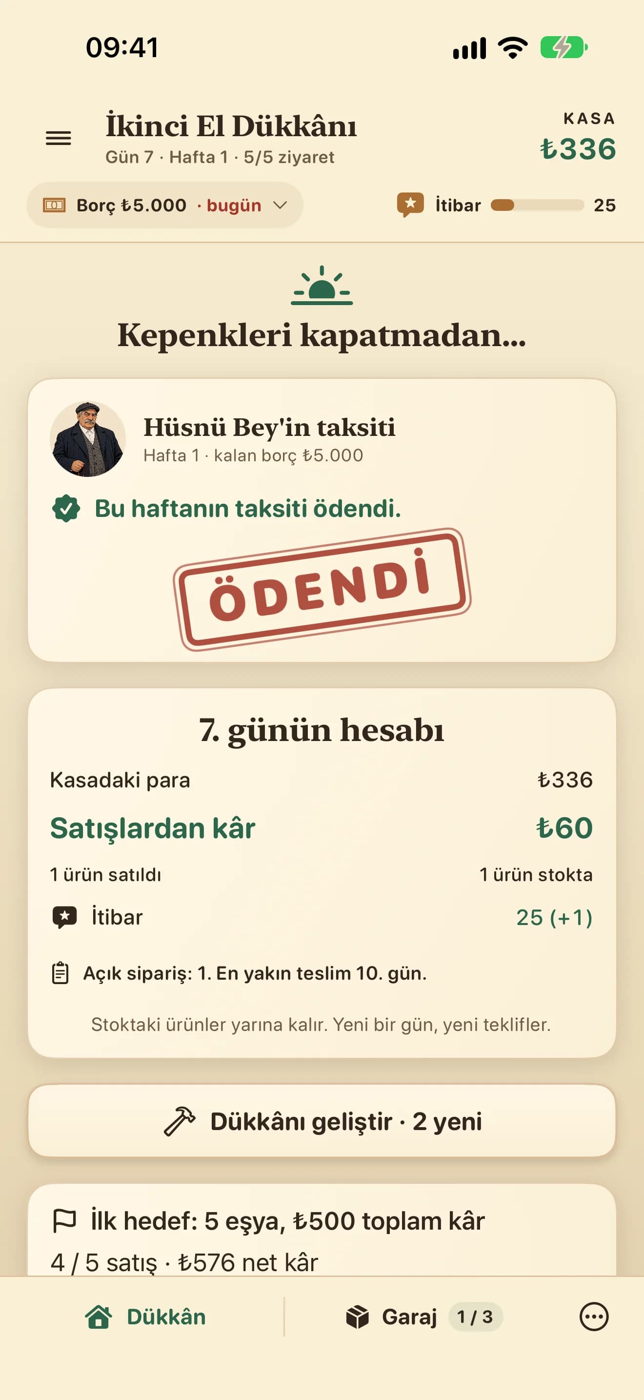 İkinci El Dükkânı — Hesap