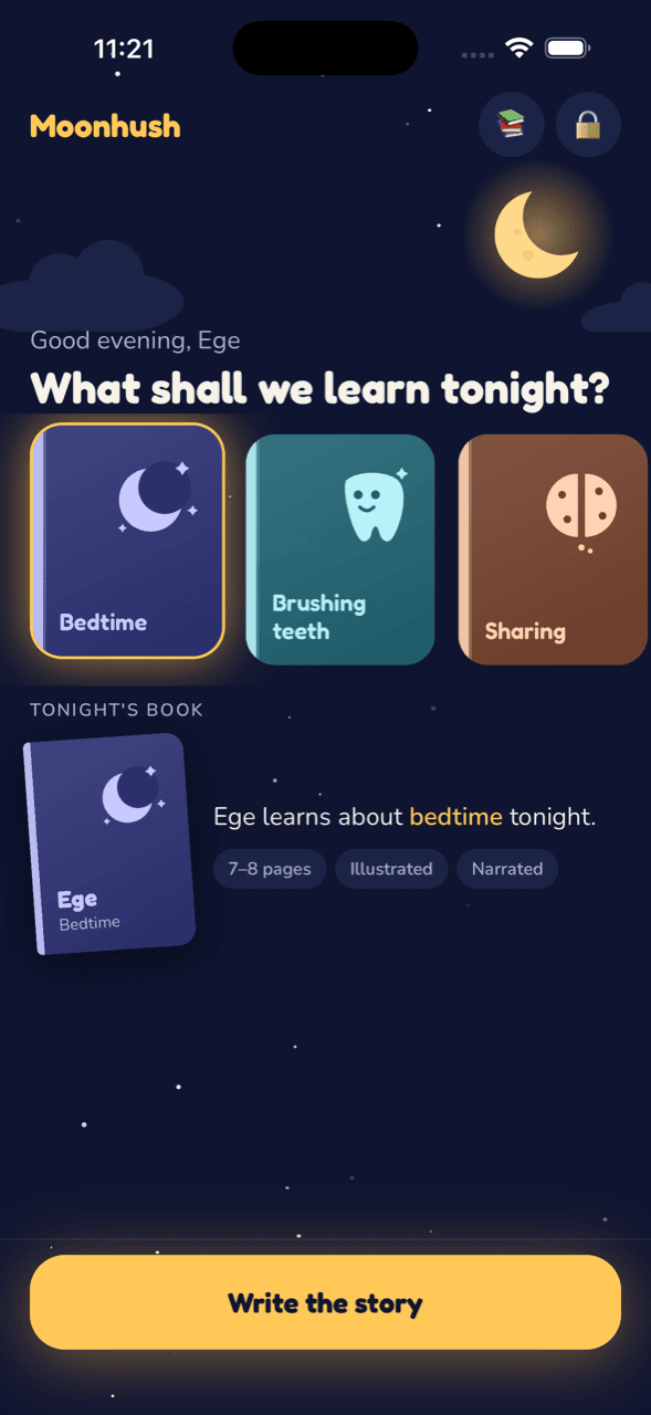 Tonight screen — pick a lesson