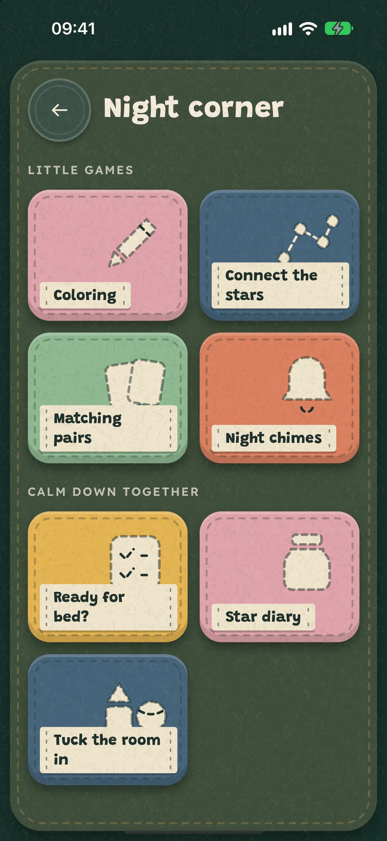 Night corner: four little games and three calm-down rituals
