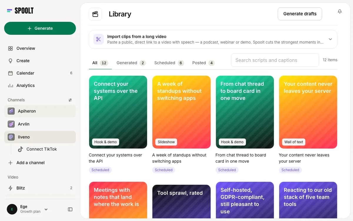 Spoolt Library listing generated scripts in several formats with their status